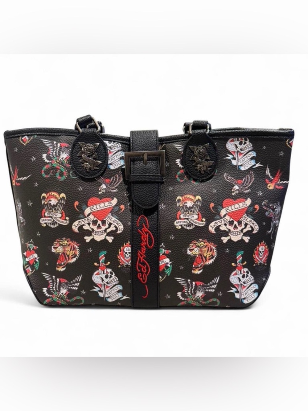 NWT Ed Hardy Black Flash Sheet Tote Bag
